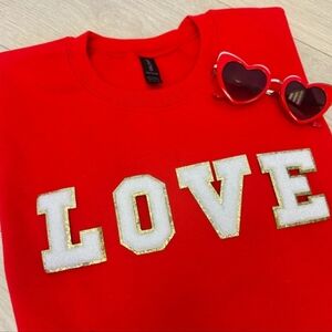 Love Statement Crewneck Sweater - Red, White, & Gold
